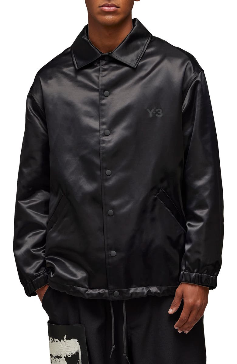 Y-3 Logo Detail Satin Coach Jacket, Main, color, 