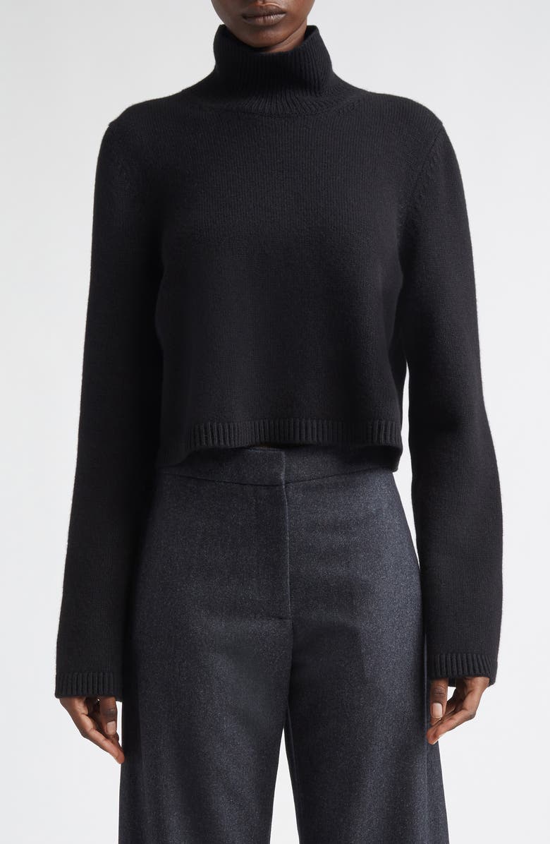 Alaïa Crop Cashmere & Wool Blend Turtleneck Sweater, Main, color, Noir Alaia