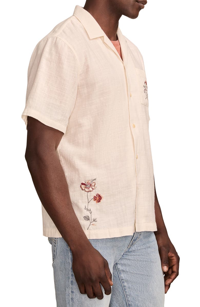 Lucky Brand Floral Embroidered Slub Cotton Camp Shirt, Alternate, color, 