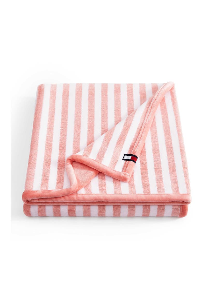 Laguna Beach Stripe Throw Blanket, Main, color, WHITE/ CORAL PINK