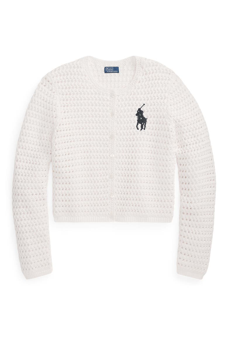 Big Pony Cotton Cardigan, Alternate, color, WHITE