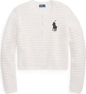 Polo Ralph Lauren Big Pony Button-Up Cotton Crochet Crop Cardigan