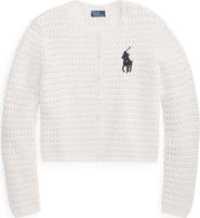 Polo Ralph Lauren Big Pony Button-Up Cotton Crochet Crop Cardigan