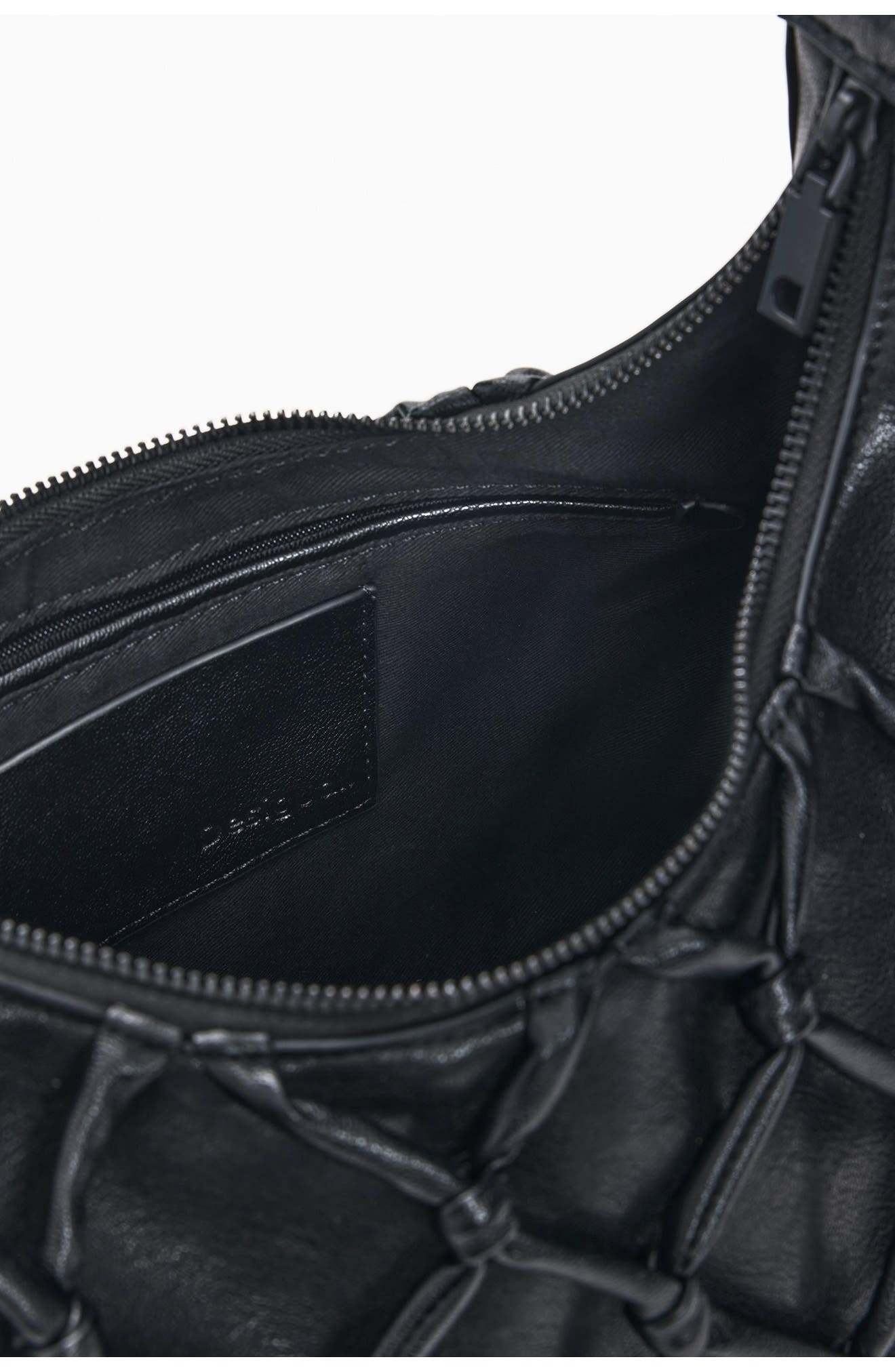 Desigual Flower Net Faux Leather Shoulder Bag, Alternate, color, Black