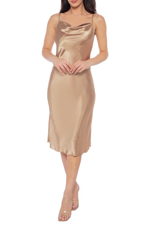 Satin Cowl Neck Midi Dress