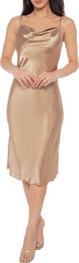 bebe Satin Cowl Neck Midi Dress