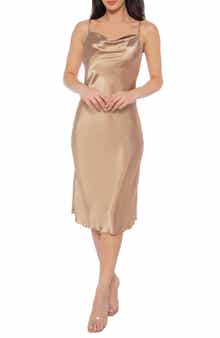 bebe Satin Cowl Neck Midi Dress
