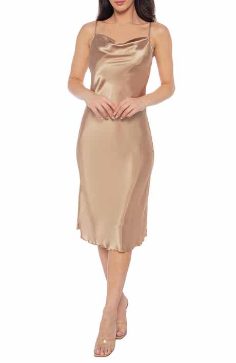 bebe Satin Cowl Neck Midi Dress
