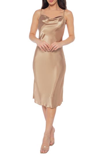 BEBE BEBE SATIN COWL NECK MIDI DRESS