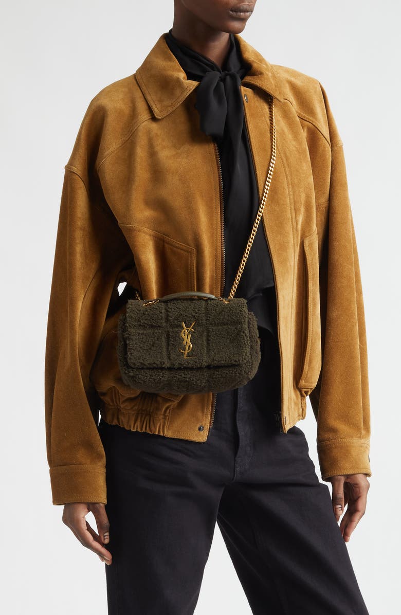 Saint Laurent Small Jamie Genuine Shearling Shoulder Bag, Alternate, color, Lichen