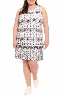 London Times Embroidered Eyelet Sleeveless Cotton Shift Dress