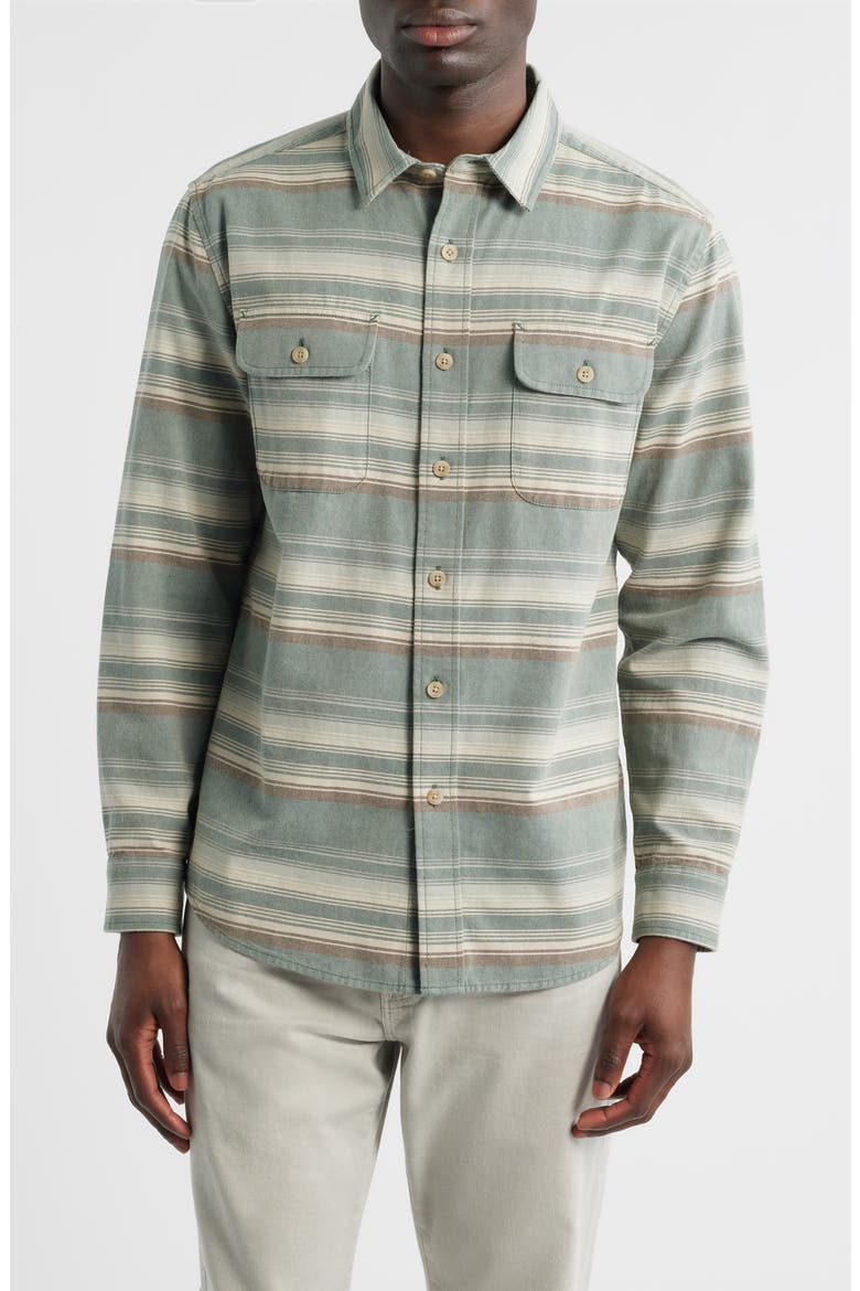 Beach Shack Stripe Brushed Cotton Button-Up Shirt, Main, color, TEAL STRIPE