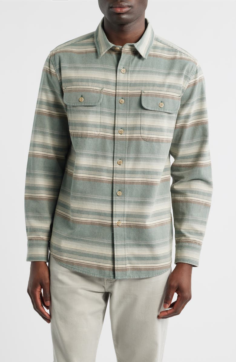 Pendleton Beach Shack Stripe Brushed Cotton Button-Up Shirt, Main, color, Teal Stripe