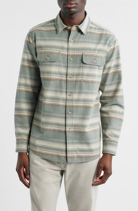Beach Shack Stripe Brushed Cotton Button-Up Shirt