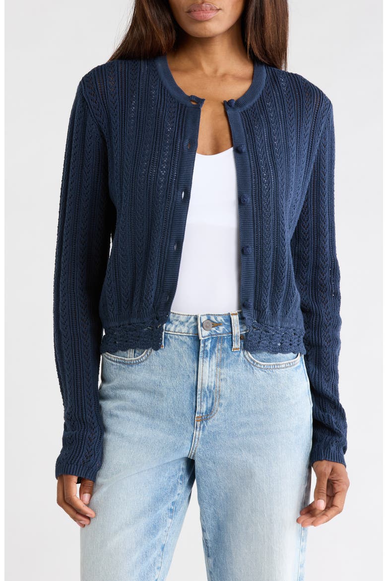 Lillibeth Pointelle Stitch Cotton Cardigan, Main, color, MOODY BLUE