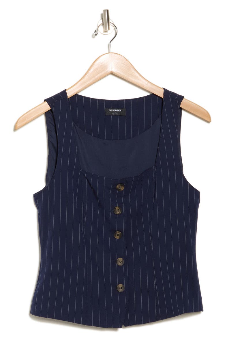 Pinstripe Fitted Button-Up Tank, Alternate, color, NAVY