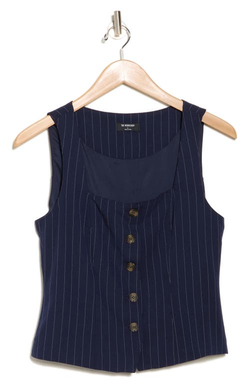 Blu Pepper Pinstripe Fitted Button-up Tank In Navy