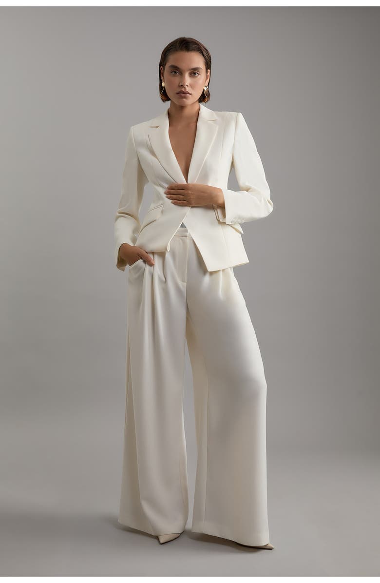 Karen Millen Pleat Detail Wide Leg Pants, Alternate, color, Ivory