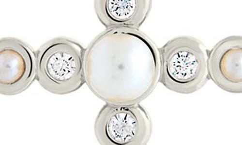 Sterling Forever Cubic Zirconia Mother Of Pearl Cross Charms In Silver