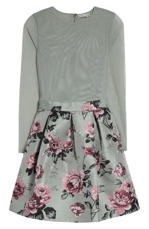 Alice And Olivia Chara Pleated Skirt Party Dress In Sage Multi
