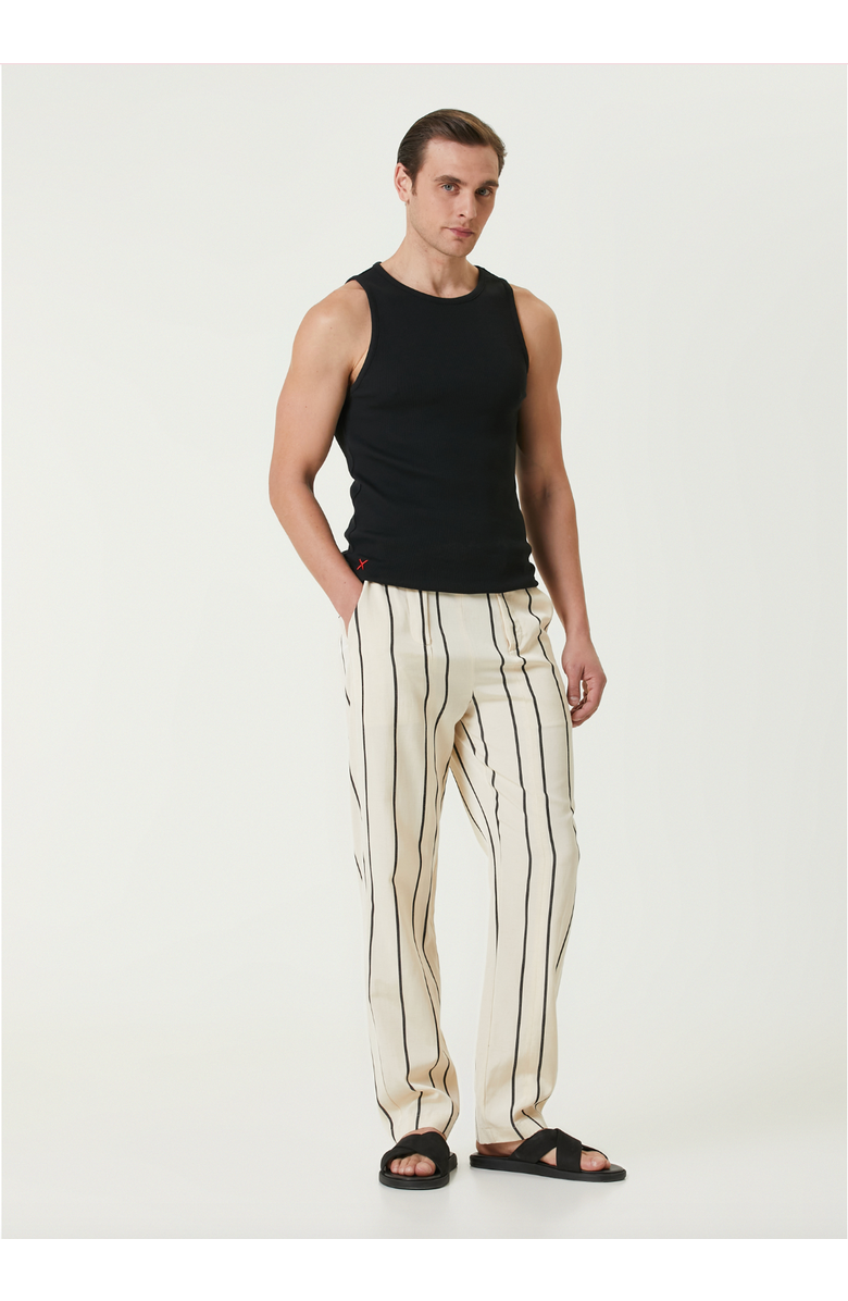 PCFG Silk & Linen Blend Free Heaven Kutnia Striped Two Zipped Pant, Alternate, color, Beige