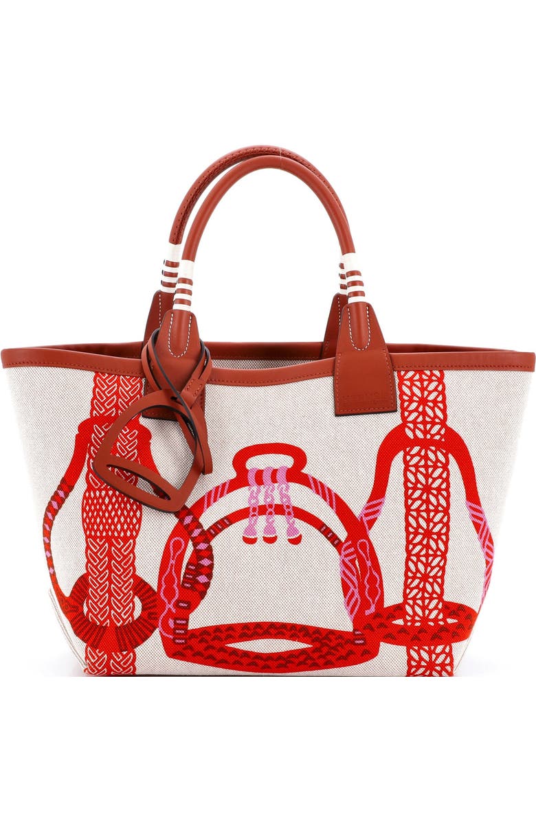 Pre-Owned Hermes Sac Steeple Tote Printed Toile with Leather 25, Main, color,