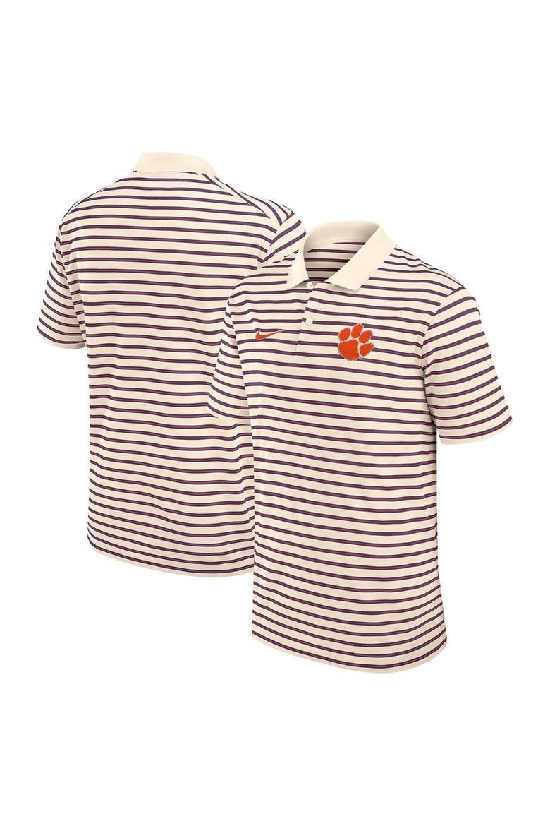 Men's Nike Cream Clemson Tigers Solid Foundation Striped Performance Polo, Main, color, Cream