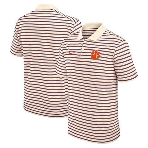 Men's Nike Cream Clemson Tigers Solid Foundation Striped Performance Polo