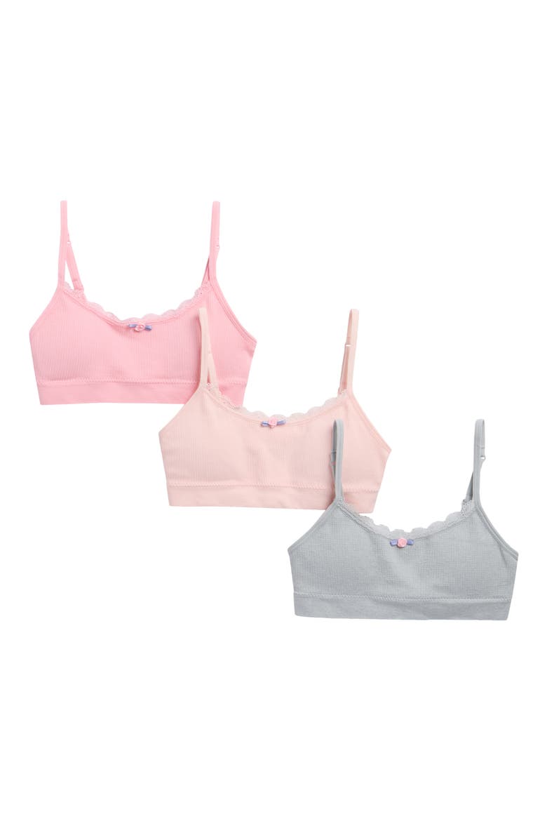 Kids' Assorted 3-Pack Lace & Bow Bralettes, Main, color, LIGHT HEATHER/ PEACH GELATO
