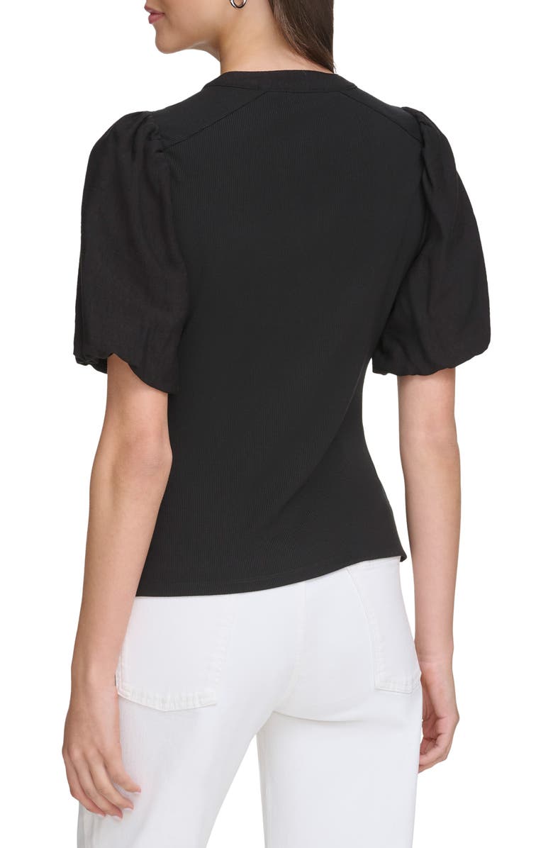 DKNY Rib Crinkle Sleeve Henley Top, Alternate, color,