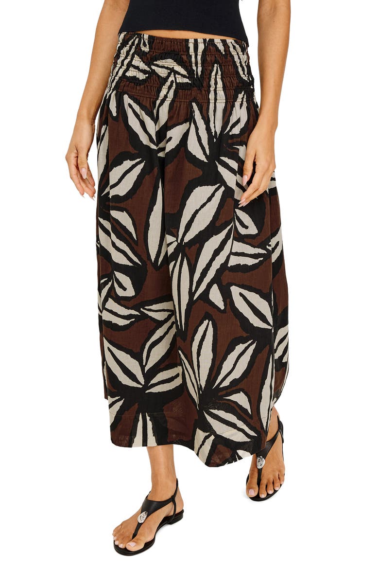 Alessa Smock Waist Cotton Midi Skirt, Alternate, color, COCOA FLORAL