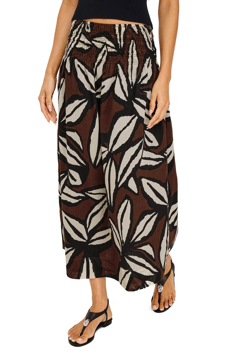 Rails Alessa Smock Waist Cotton Midi Skirt, Alternate, color, Cocoa Floral