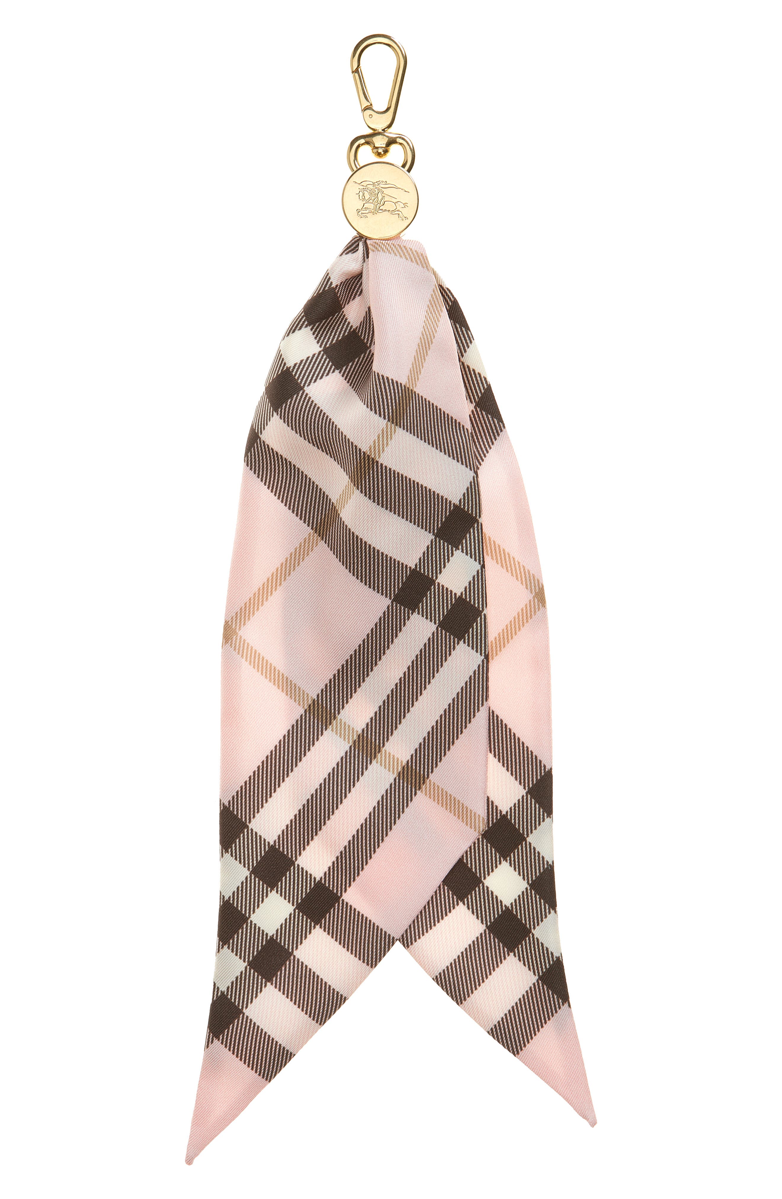 Burberry Check Silk Scarf Bag Charm, Main, color, Pink