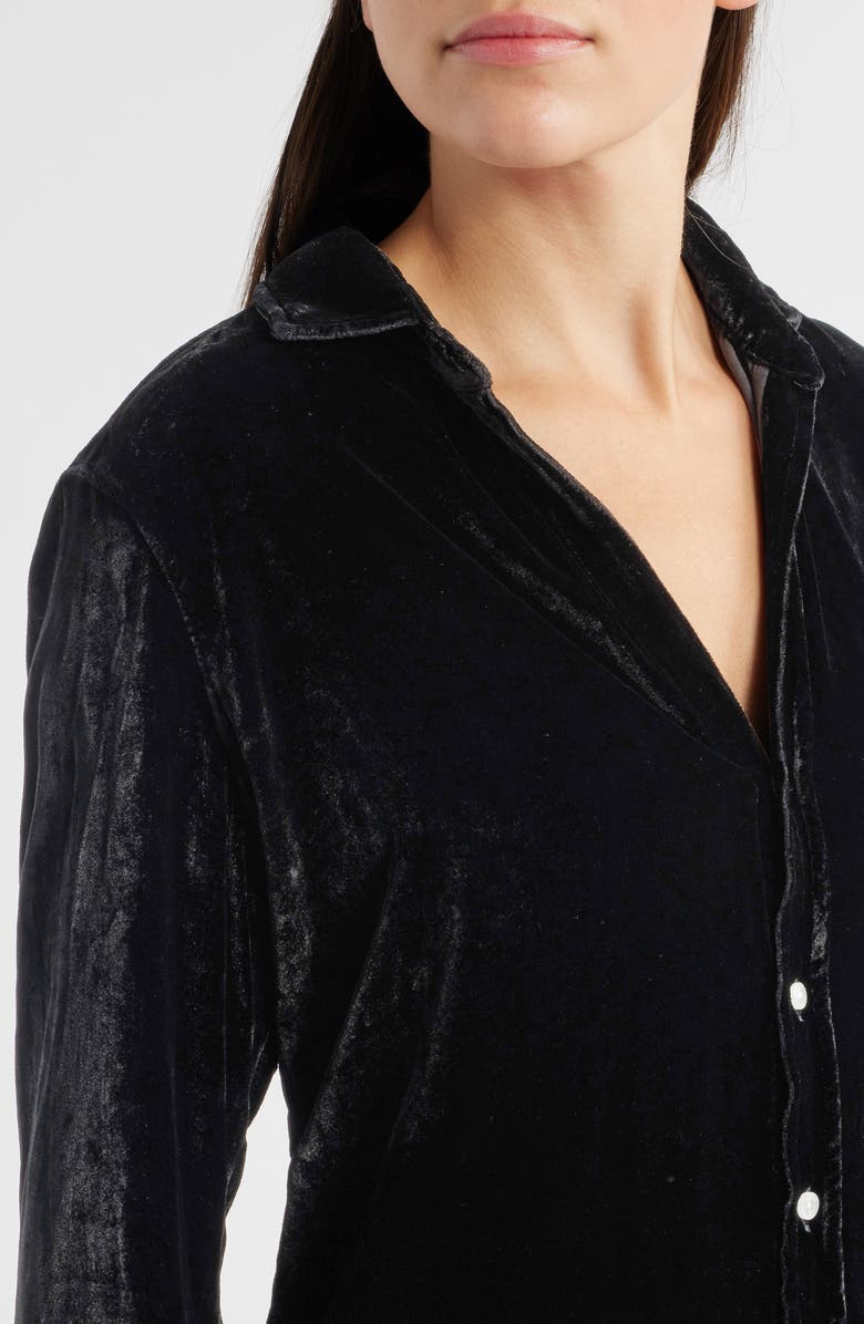 Frank & Eileen Tuscany Getaway Velvet Button-Up Shirt & Crop Wide Leg Pants Set, Alternate, color, Black