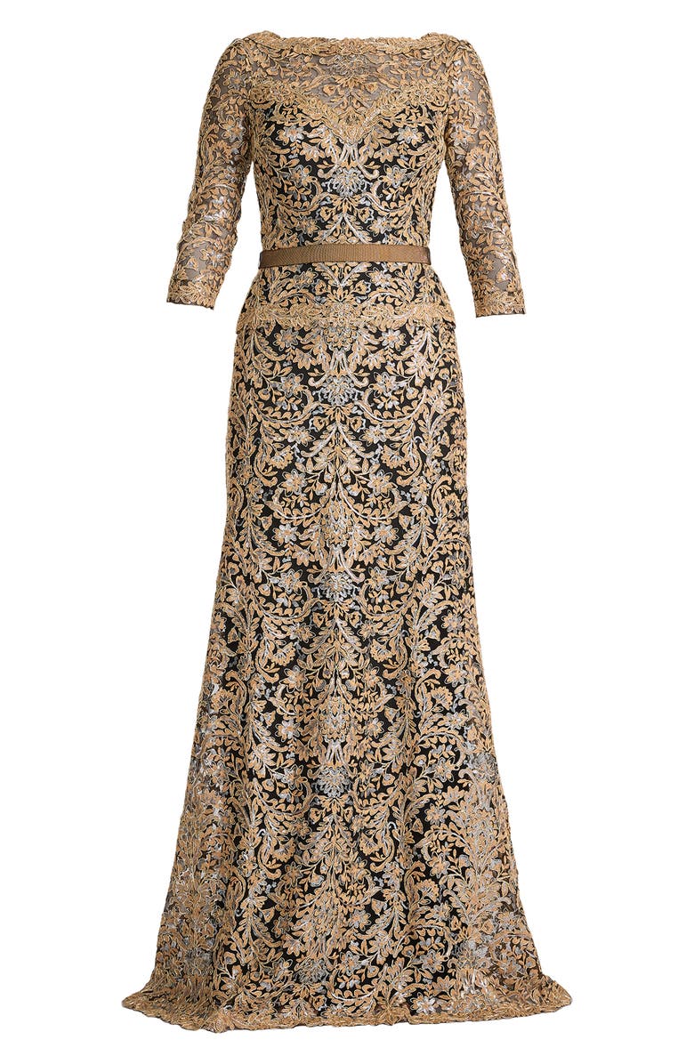 Tadashi Shoji Embroidered Sequin Gown, Alternate, color, Copper Shadow/ Black