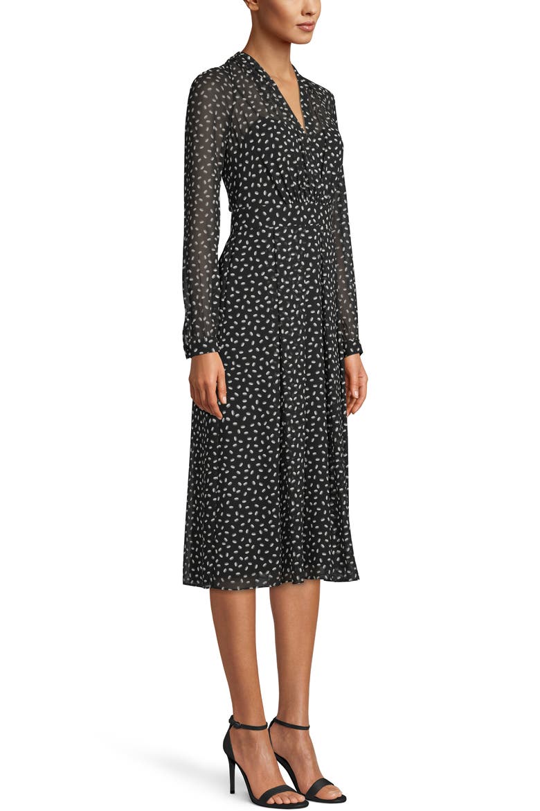 Scatter Print V-Neck Long Sleeve Midi Dress, Alternate, color, ANNE BLACK/ ANNE WHITE