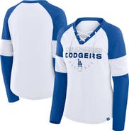 FANATICS Women's Fanatics White/Royal Los Angeles Dodgers Blitz Package Raglan Lace-Up V-Neck Long Sleeve T-Shirt