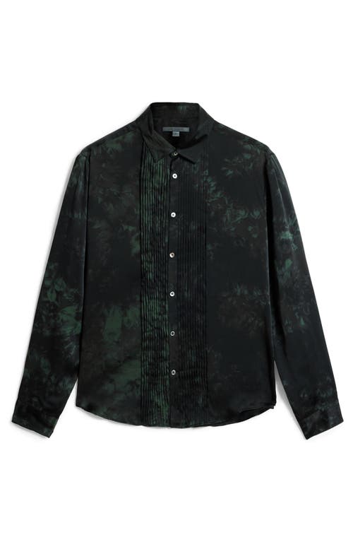 John Varvatos Pleated Front Silk Button-up Shirt In Moss