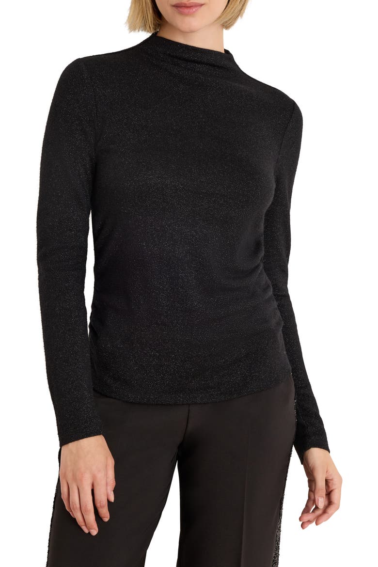 Everyday Sparkle Ruched Mock Neck Sweater, Main, color, BLACK ONYX