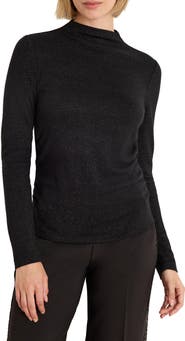 NIC+ZOE Everyday Sparkle Ruched Mock Neck Sweater