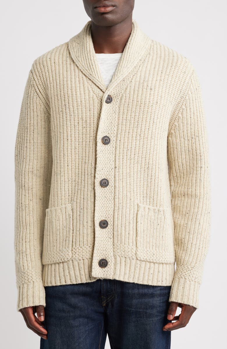 Schott NYC Donegal Tweed Wool Blend Cardigan, Alternate, color, Off White