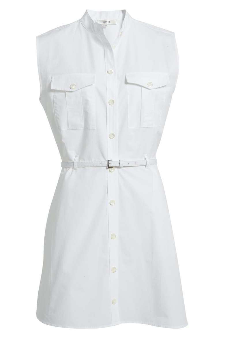 Cap Sleeve Cotton Safari Shirtdress, Alternate, color, WHITE