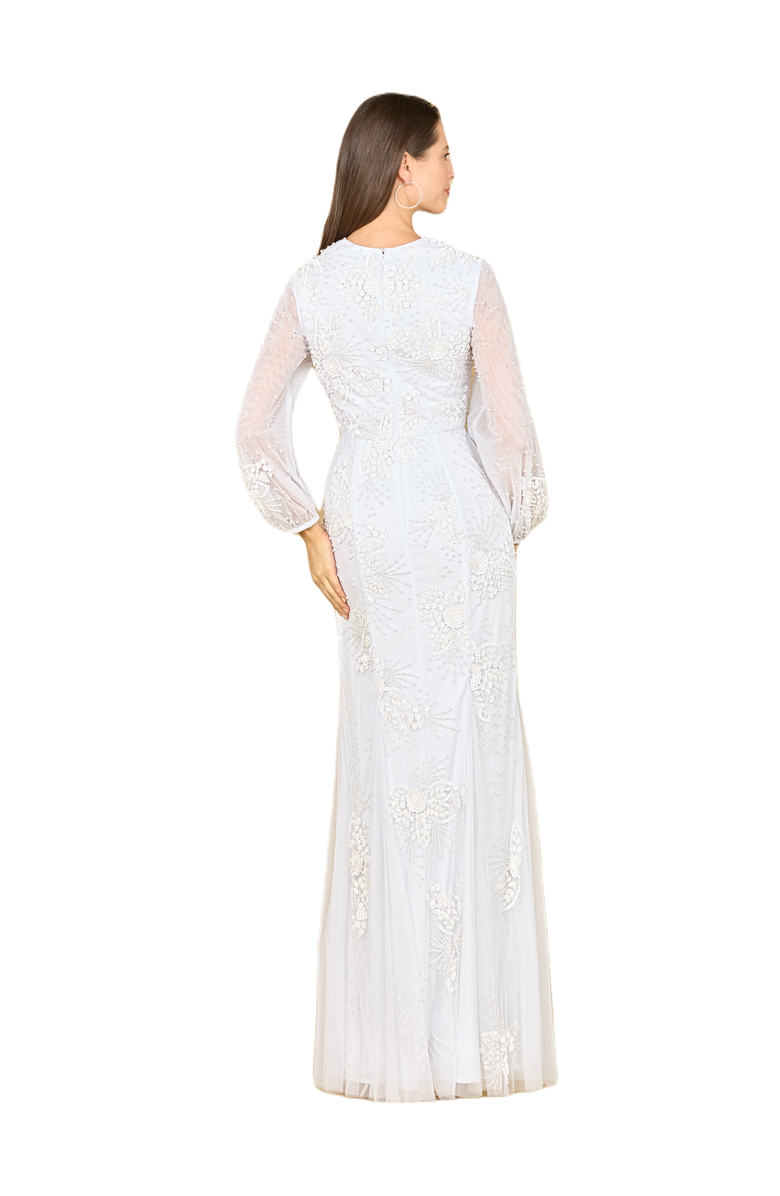 LARA New York Long Sleeve Beaded Bridal Gown, Alternate, color, Ivory