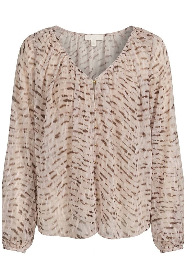 V Neck Patterned Lightweight Long Sleeve Blouse, Alternate, color, Khaki