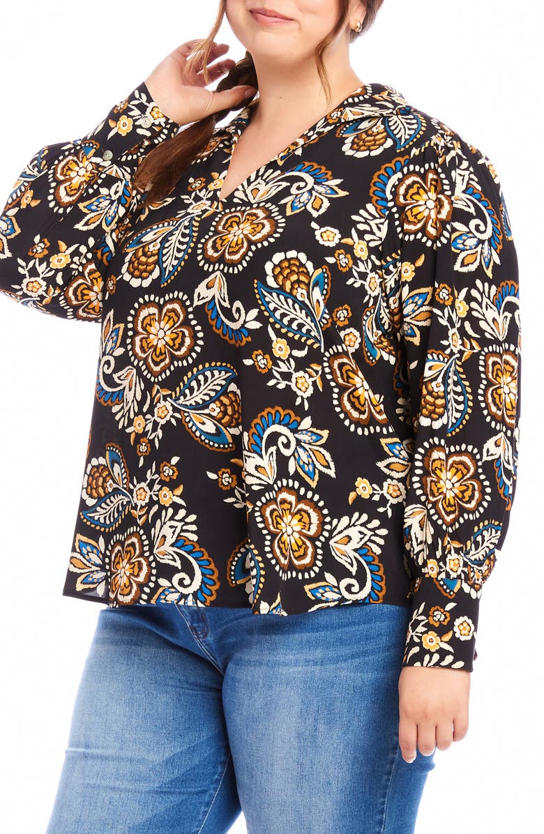 Karen Kane Floral Print Spread Collar Top, Alternate, color, 