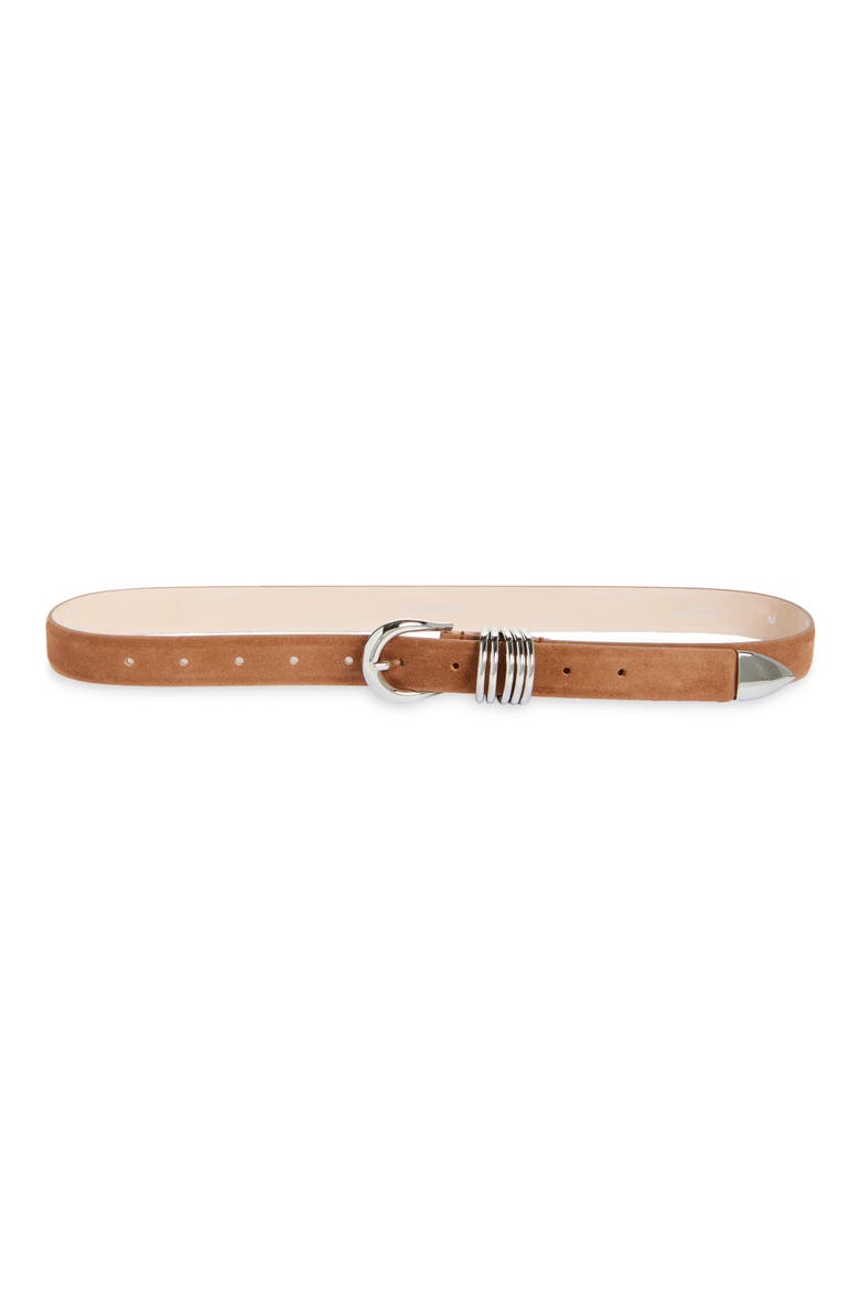 Hollyhock Suede Belt, Main, color, SIENNA SUEDE/ SILVER