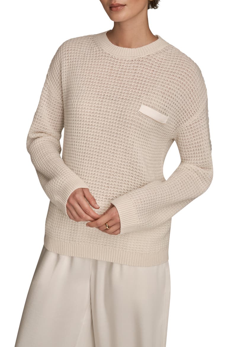 Waffle Stitch Wool & Cashmere Sweater, Alternate, color, CREAM/ GOLD