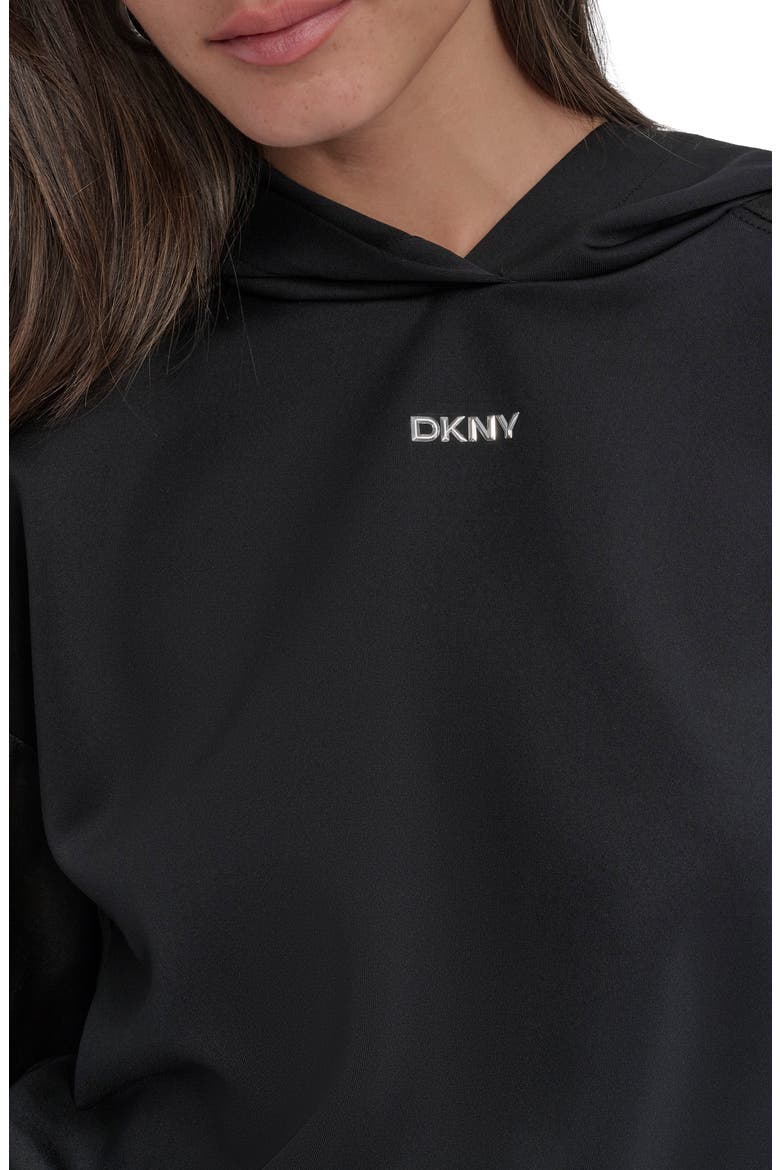 Organza Sleeve Crop Hoodie, Alternate, color, BLACK