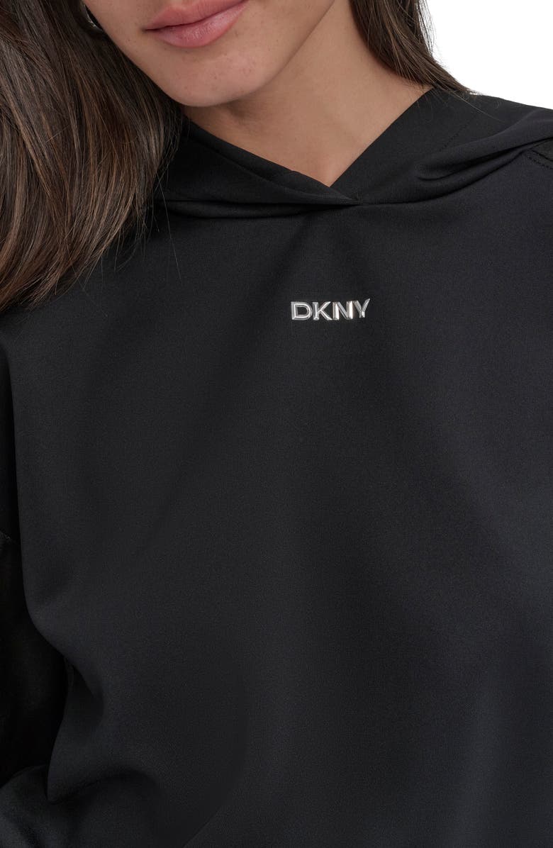 DKNY Organza Sleeve Crop Hoodie, Alternate, color, Black