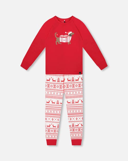 Deux Par Deux Kids Gender Inclusive Organic Cotton Two-piece Pajama Set In Red